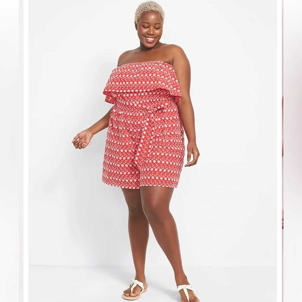 Lane Bryant Convertible Off-The-Shoulder Embroidered Romper